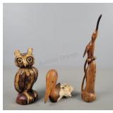 3x The Bid Carved Wood Birds