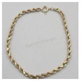 14k Yellow Gold Rope Chain 6.5in Bracelet 5.2g