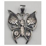 Sterling Silver Butterfly Pendant Signed Se 9.3g