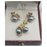 14k Yellow Gold Pearl Pendant And Matching