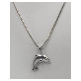 Sterling Silver 17in Dolphin Necklace 1.0g Tw