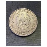 .900 Silver Third Reich 5 Reichsmarks Germany