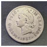 Dominican Republic 1937 Half Peso .900 Silver