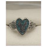 Signed Turquoise Inlay Ring Sz 7.5