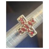 Sterling Silver Garnet Cross Ring Sz 8 Tw 12.3g