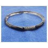 Sterling Silver Onyx Marcasite Hinged Bangle
