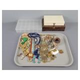 Lot Asst Costume Jewelry And Box