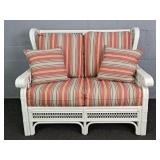 Beach Craft Painted Natural Rattan Settee