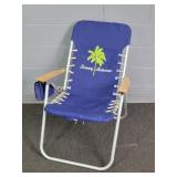 Folding Alum & Canvas Beach Chair W/ Wooden Arms