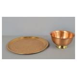 2 Pc Copper Bowl And Tray