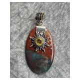 925 Bloodstone Citrine Ethnic Pendant