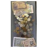 Lot Of Foreign Coins And Currency