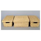 3x The Bid Woven Wicker Storage Boxes W/ Lids