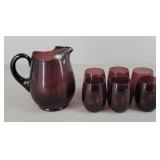 Vintage 7-piece Amethyst Art Glass Beverage Set