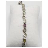 Sterling Silver 8in Multi Gemstone Bracelet Tw