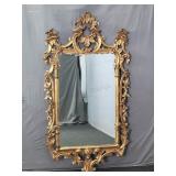 Lg Vintage Ornage Hand Carved Wood Framed Mirror