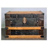 Vintage Wooden Steamer Trunk W/ Metal Fittings