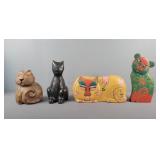 4x The Bid Carved Cat Figurines
