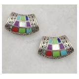 2 X Bid Sterling Silver Multi Gen Inlay Slide