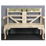 Painted Wooden Bench W/ Carved Accents