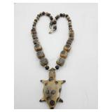 Unusual Turtle Carved Wood And Unknown Inlay