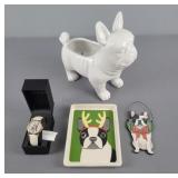 4pc French Bulldog Watch, Vase And More