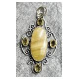 925 Yellow Lace Agate Citrine  Ethnic  Pendant