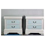 Pair Solid Wood Paintd Shabby Chic 3 Drawer Stands