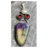 925 Rainbow Solar Quartz Garnet Pendant