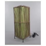 Mid-century Style Bamboo And Lime Green Linen Lamp
