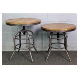 2x The Bid Industrial Adj Ht Wood & Metal Tables