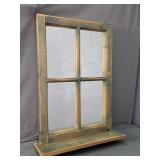 Solid Pine Wall Hung Window Sash Mirror W/ Shelf