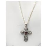 Sterling Silver 20in Cross Garnet Necklace Tw