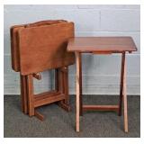 Solid Wood 4 Pc Folding Tray Set W/ Stand