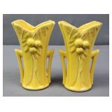 2x The Bid Vintage Yellow Pottery Vases