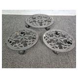 3x The Bid Cast Iron Rolling Plant Stands