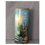 Vintage Hand Painted Round Wood Umbrella Stand