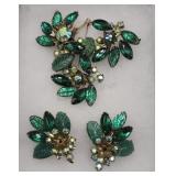 Vintage Judy Lee Green Stone Large Brooch Pin And