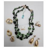 Vintage Saga Green Necklace And Assorted Earrings