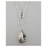 2 X Bid Sterling Silver Turquoise / Coral Navajo