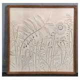 Wood Frame Painted Metal Botanical Bas Relief