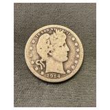 1914 D Barber Silver Quarter