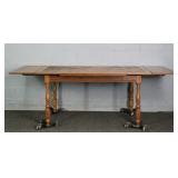 Vintage Solid Oak Dining Table W/ Pullout End Leaf