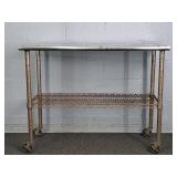 Older Stainless Top Rolling Shop Table W/ Shelf