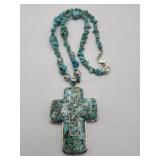 Large Chunky  Resin Turquoise Cross Necklace Faux