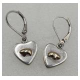 14k & Sterling Silver  Heart Bear Pierced