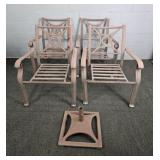 4x The Bid Painted Alum Patio Chairs & Umbr. Stand