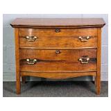 Vintage Bow Front Oak 2 Drawer Low Chest
