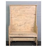 Vintage Solid Pine Rustic High Back Hall Bench