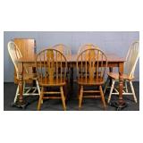 7 Pc Set Solid Oak Dining Table W/ Leaf & 6 Chairs